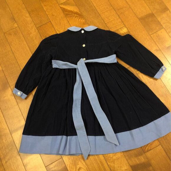 Vintage VIVE LA FÊTE Smocked navy & blue dress 2 year old - Picture 8 of 10